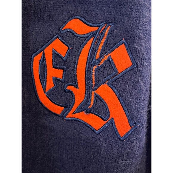 Edikted Cardigan Sweater Women’s M/L Blue‎ Tight Knit Logo Graphic Long Sleeve - Picture 3 of 5